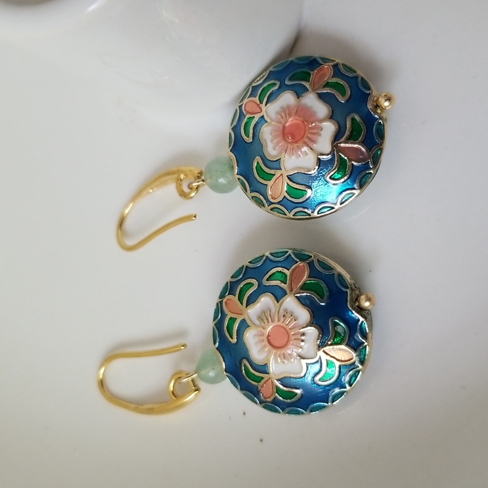 NEW 14 Gold Plated Flower Vintage Venturine Earrings Last One - Picture 16 of 16